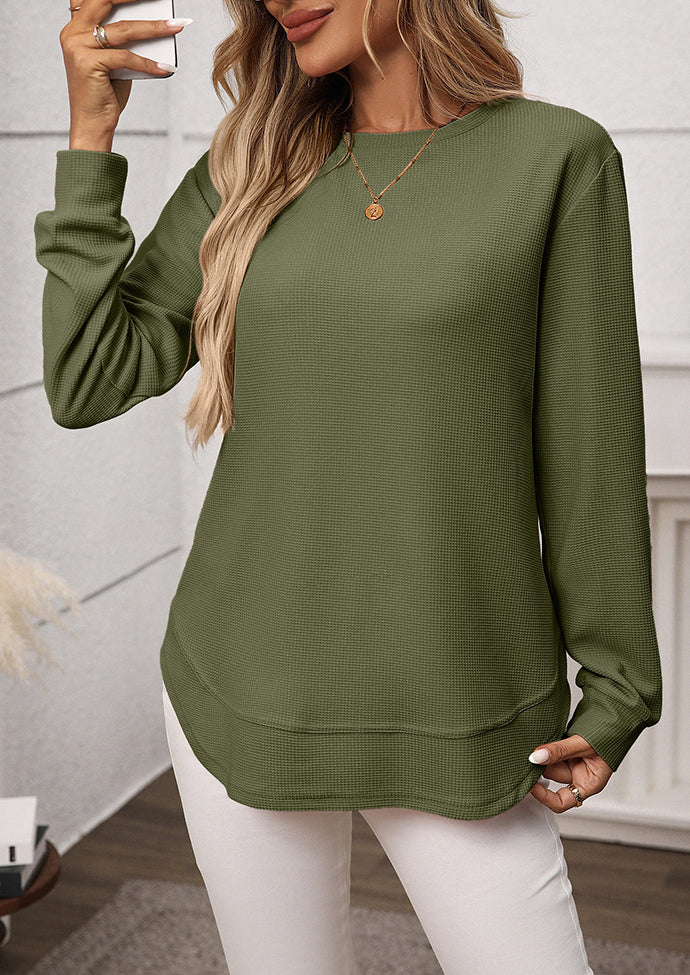 Waffle Crew Neck Long Sleeve Casual Tunic