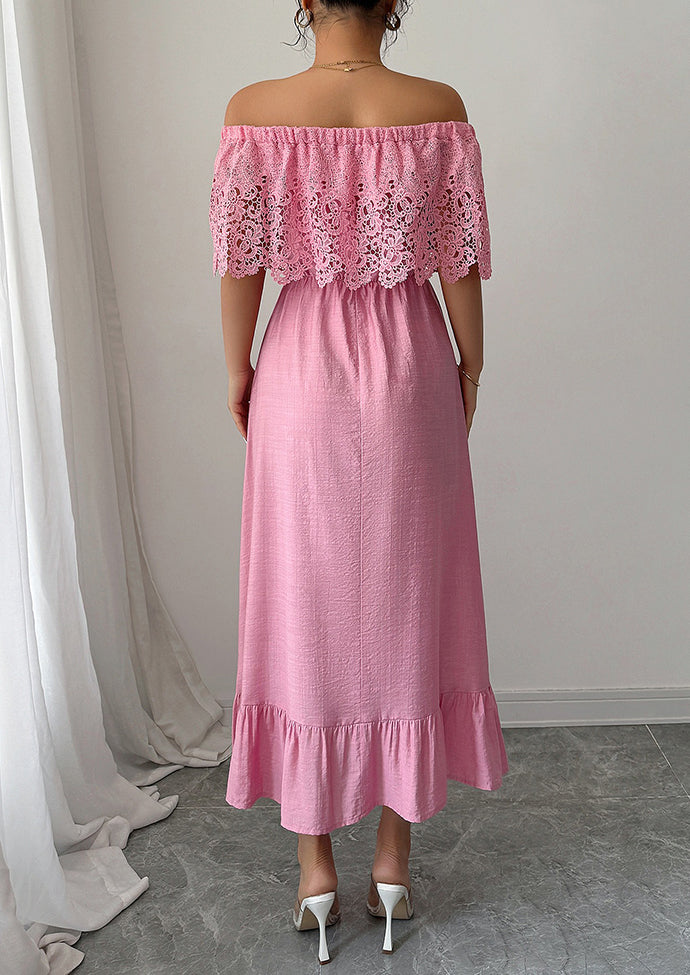 Lace Ruffled Off The Shoulder Maxi Dress