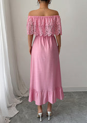 Lace Ruffled Off The Shoulder Maxi Dress