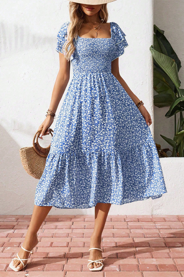 Ditsy Floral Smocked Midi Dress - Dresses from Cindelily