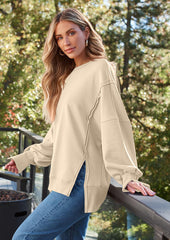 Crew Neck Side Split Casual Sweatshirt