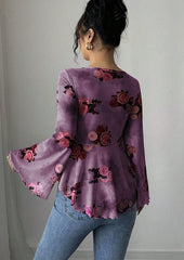 Floral Print Tie Bow Long Sleeve Top