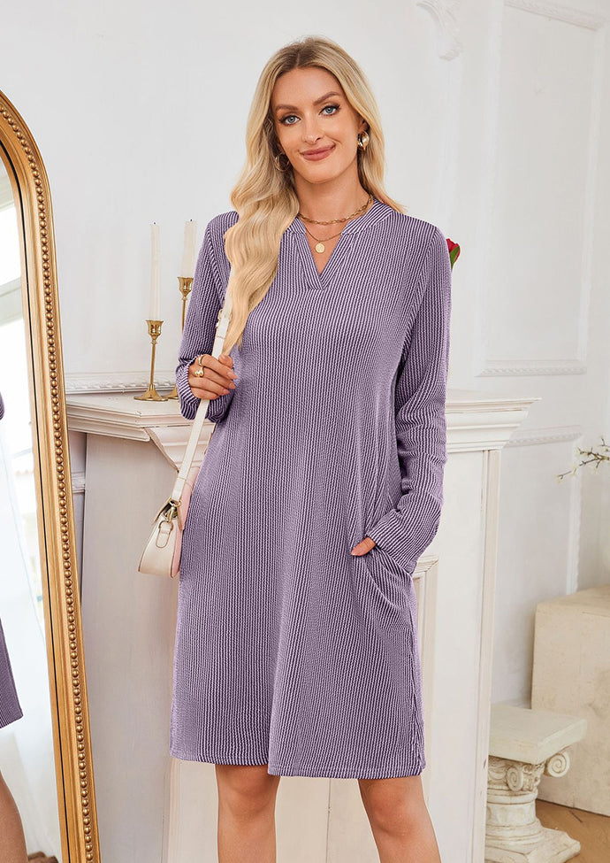 V Neck Long Sleeve Casual Dress