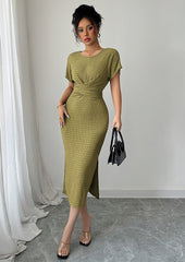 Textured Crew Neck Side Split Wrap Dress