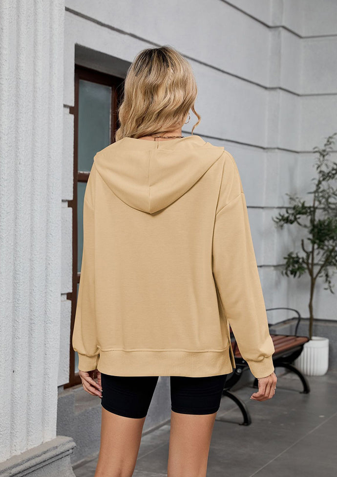 Half Zip Size Split Hoodie with Front Pocket