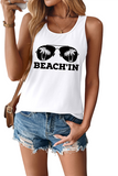 BEACH'IN Graphic Racerback Tank Top White - Tops from Cindelily