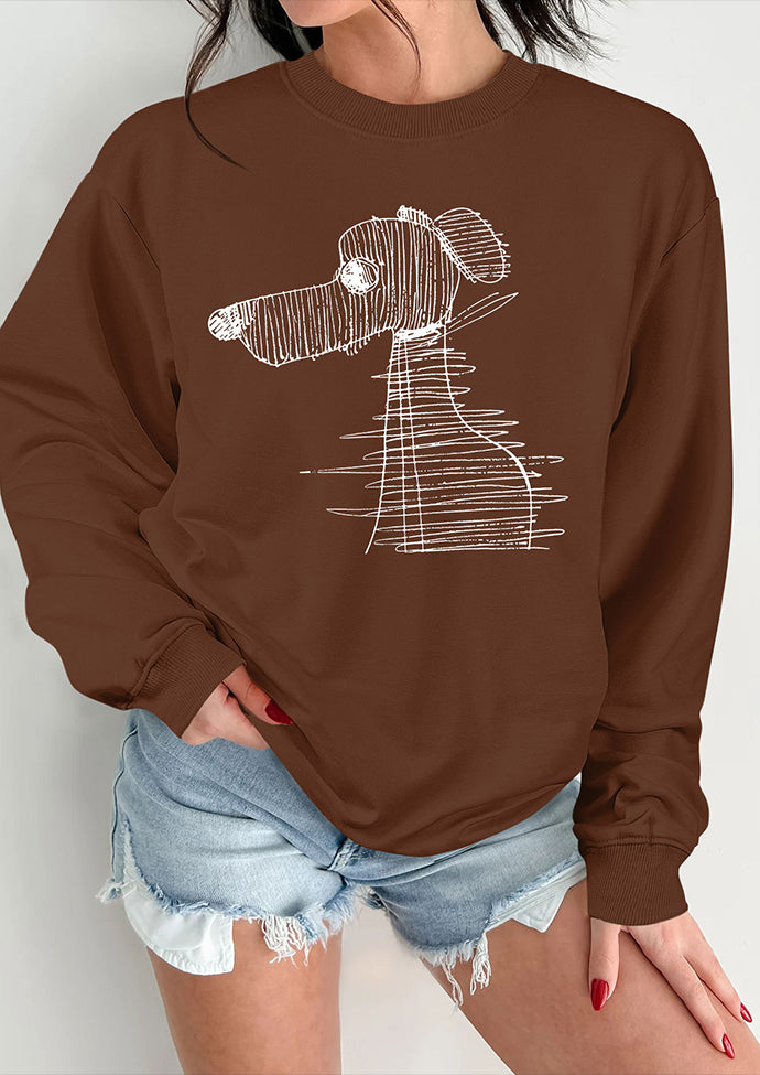 Puppy Graffiti Crew Neck Casual Sweatshirt