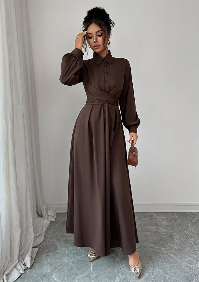 Button Detail Criss-Cross Wrap Maxi Dress