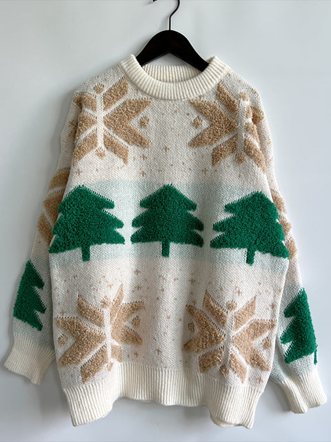 Jacquard Christmas Tree Crew Neck Sweater