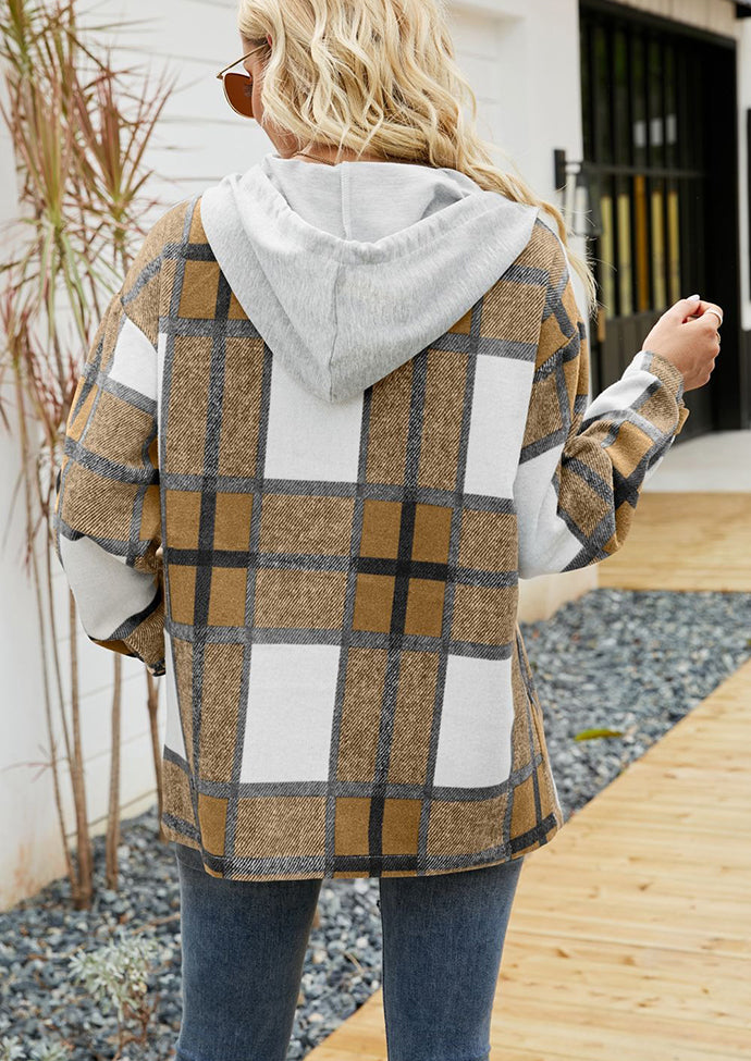 Plaid Button Up Hooded Shirt