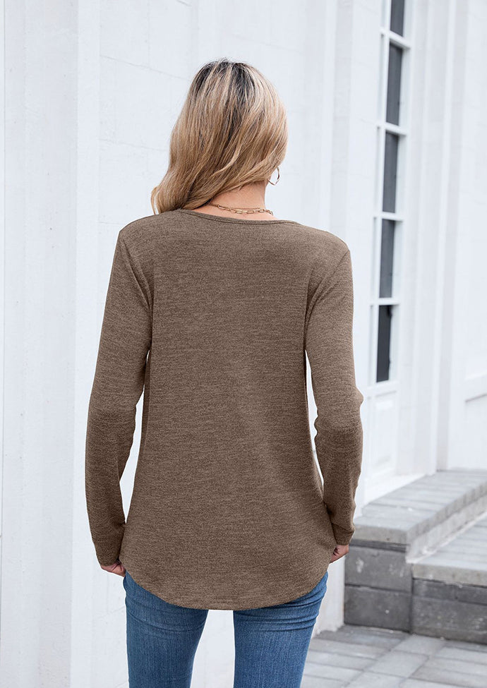 V Neck Long Sleeve Basic Casual T-shirt