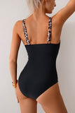 Black & Leopard Wrap Front One-Piece Swimsuit - Swimwear from Cindelily