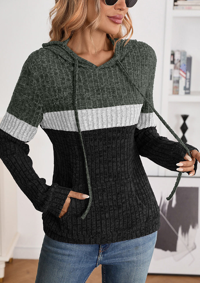 Color Block Casual Hoodie with Front Pocket
