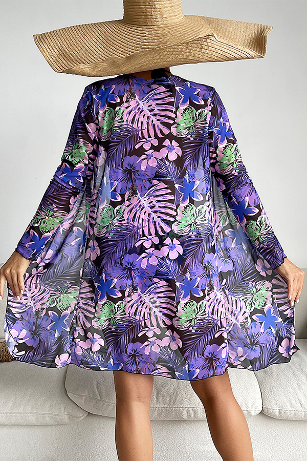 Tropical Floral Bikini & Cover-Up 3-Piece Set - Swimwear from Cindelily