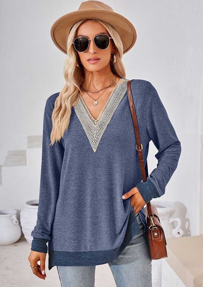 Lace Inset V Neck Side Split Tunic