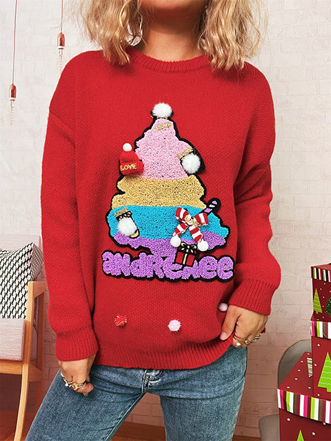 Christmas Tree Jacquard Crew Neck Sweater