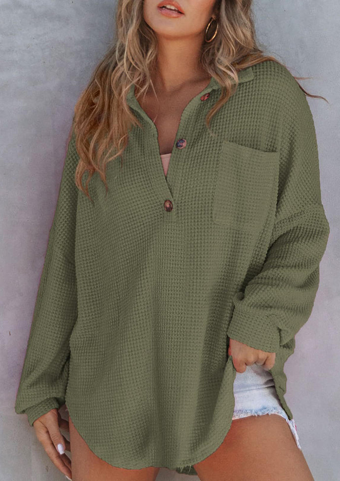 Waffle Knitted Button Up Blouse