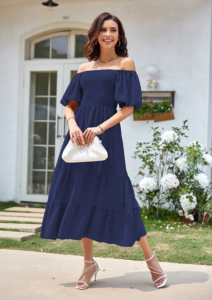 Square Neckline Puff Sleeve Smocked Maxi Dress