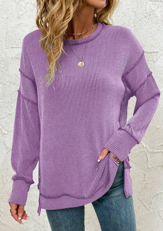 Stripe Side Split Long Sleeve Tunic