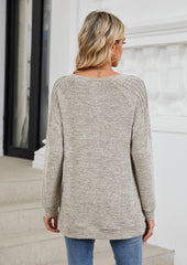 Pleated Long Sleeve Crew Neck Casual T-shirt