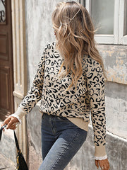 Leopard Pattern Lace Splicing Knitted Sweater