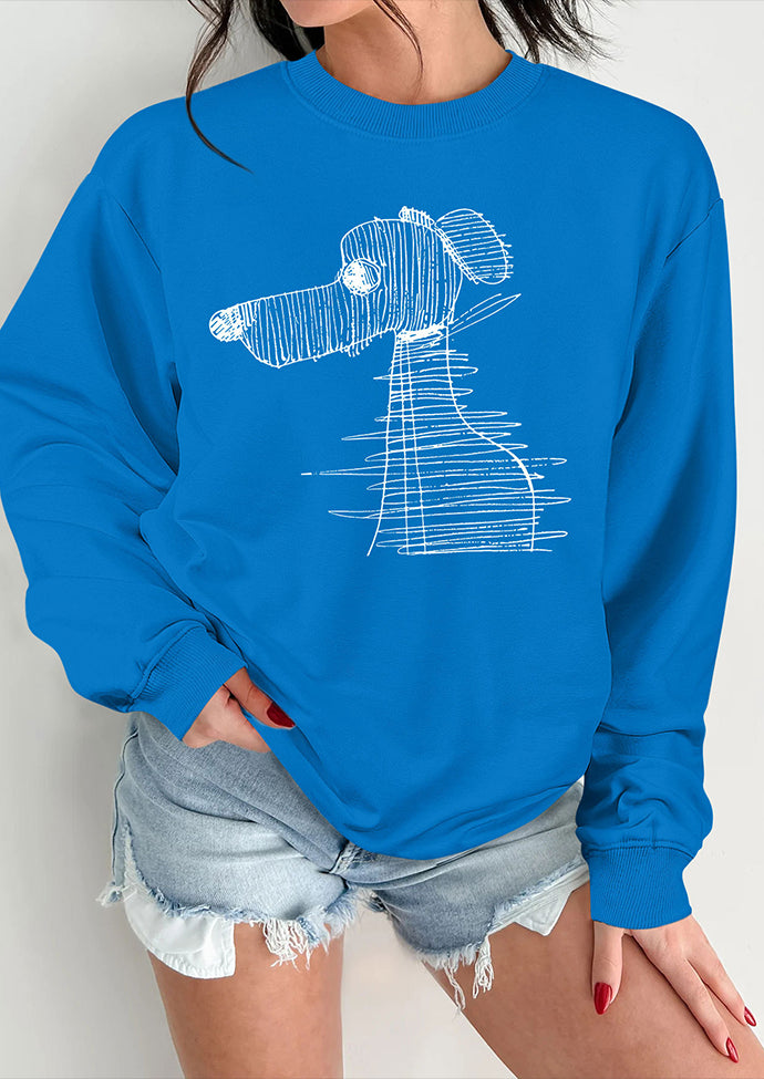 Puppy Graffiti Crew Neck Casual Sweatshirt