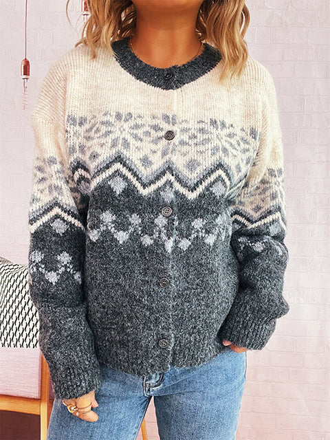Vintage Christmas Snowflake Jacquard Knitted Cardigan