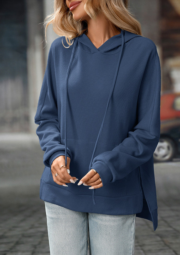 Waffle Hooded Sweatshirt with Front Pocket