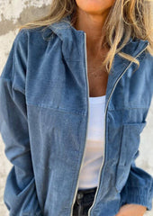 Corduroy Hooded Zip Up Casual Jacket