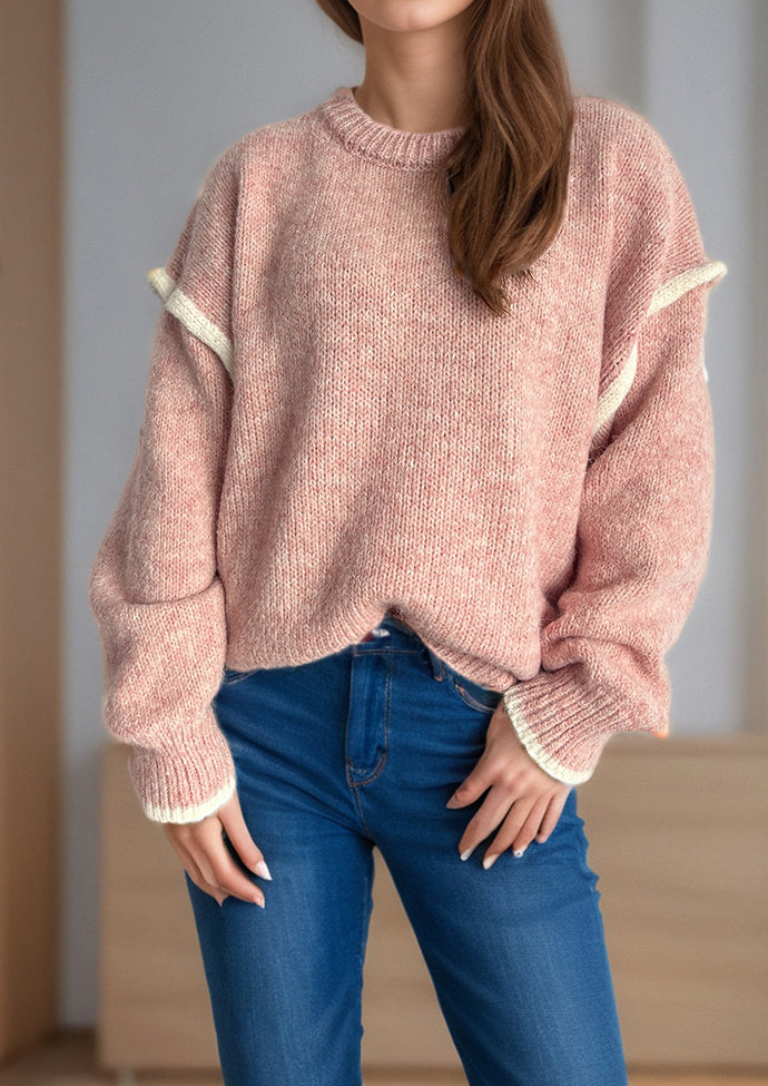 Crew Neck Patchwork Knitted Pullover