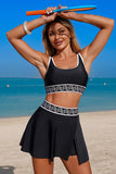 Contrast Trim Bikini Set with Skort Bottom