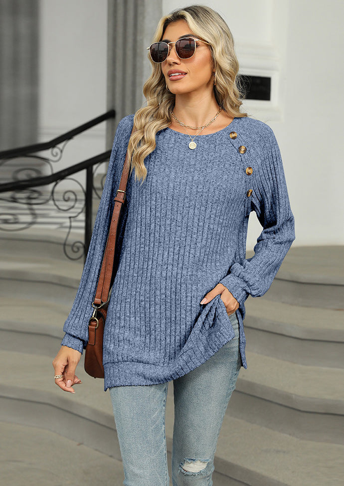 Raglan Sleeve Button Detail Side Split Tunic