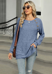 Raglan Sleeve Button Detail Side Split Tunic