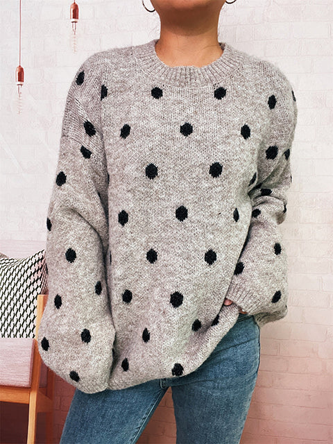 Polka Dot Crew Neck Casual Sweater