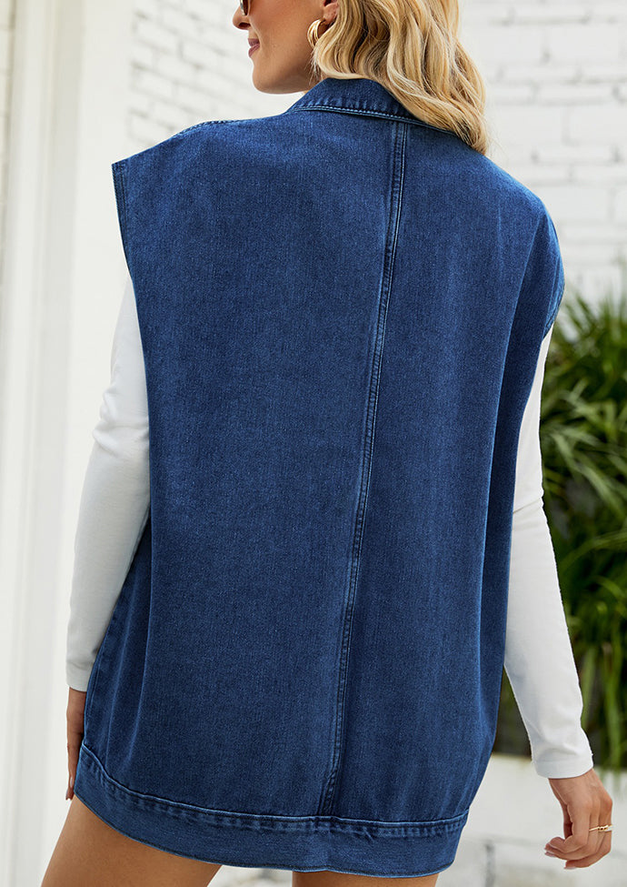 Button Up Denim Vest with Pockets