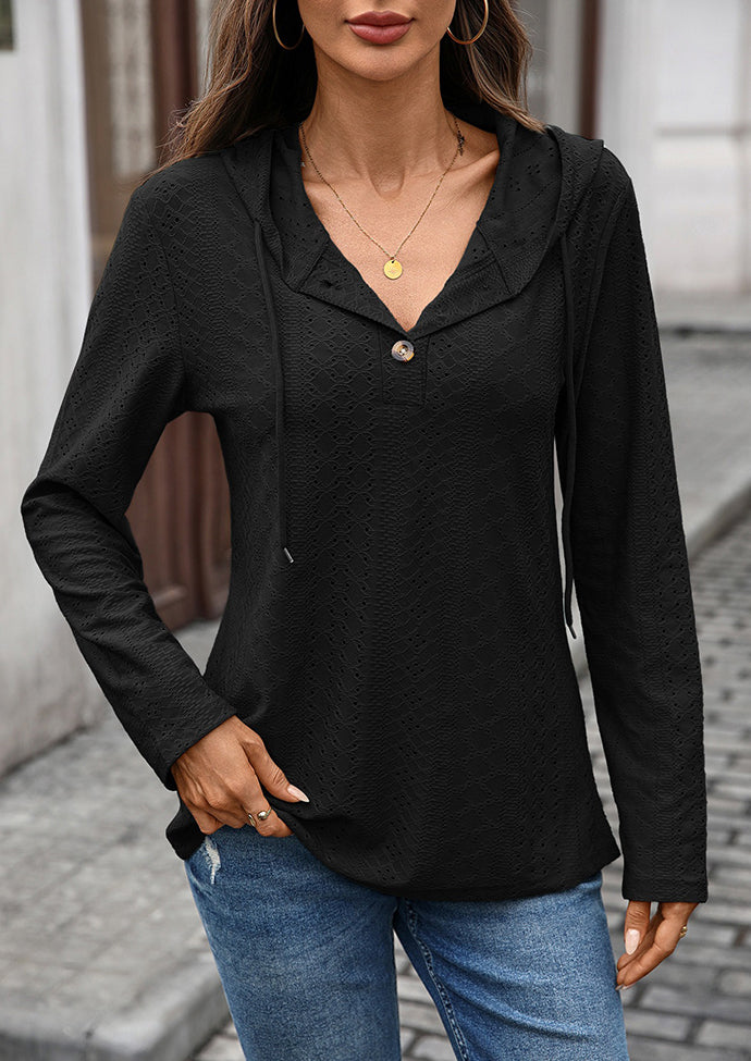Jacquard Button Up Hooded Casual Top