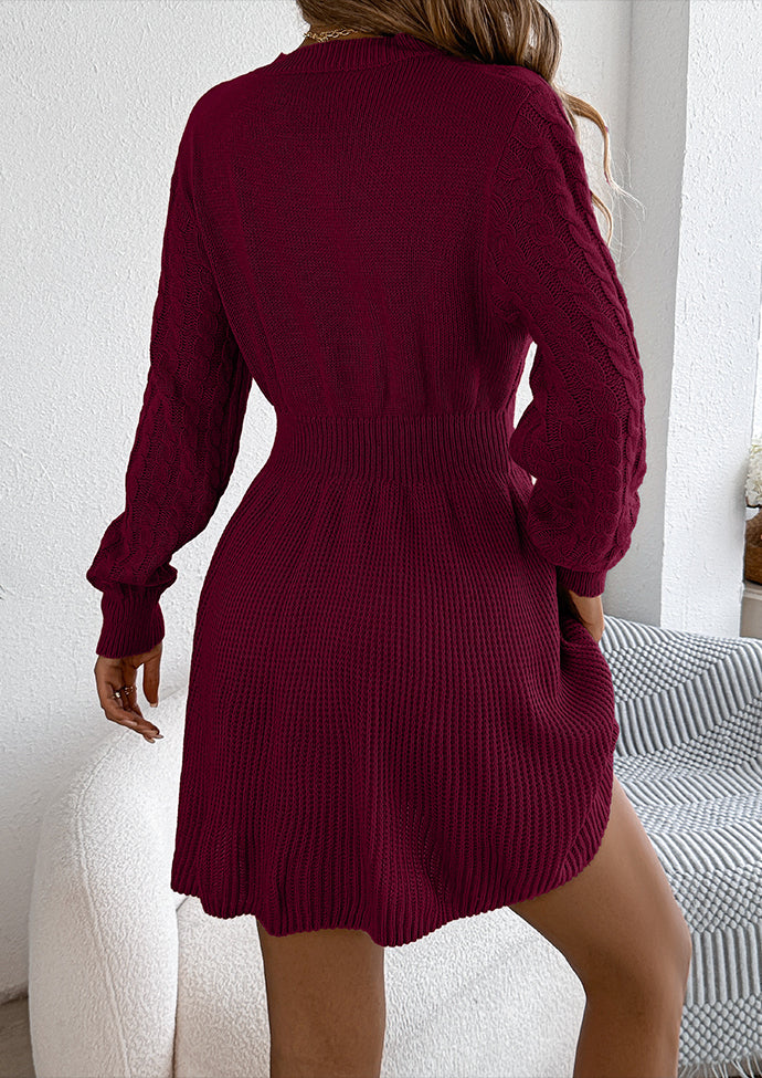 Twist Jacquard Long Sleeve Knitted Dress