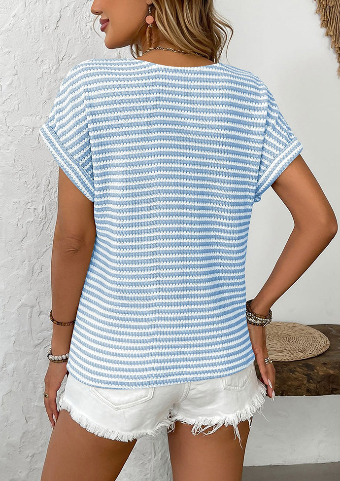 Striped Contrast V Neck Knitted T-shirt