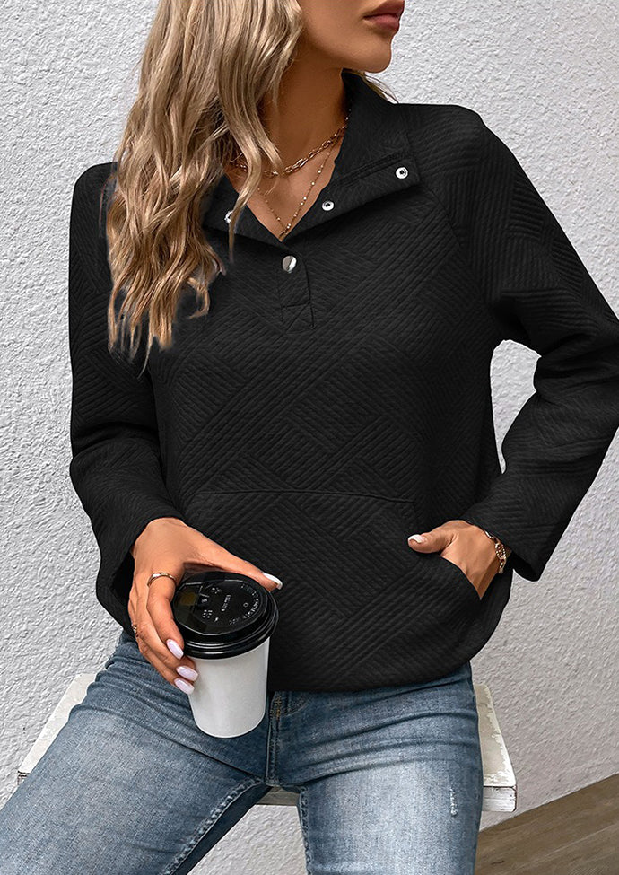 Button Up Textured Long Sleeve Sweatshirt