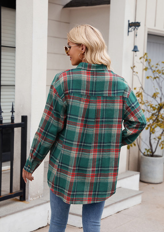 Button Up Pocket Detail Plaid Shirt