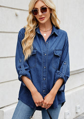 Washed Adjustable Sleeve Denim Shirt