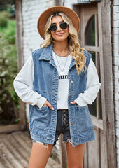 Washed Denim Button Up Casual Vest