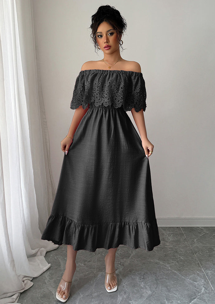 Lace Ruffled Off The Shoulder Maxi Dress