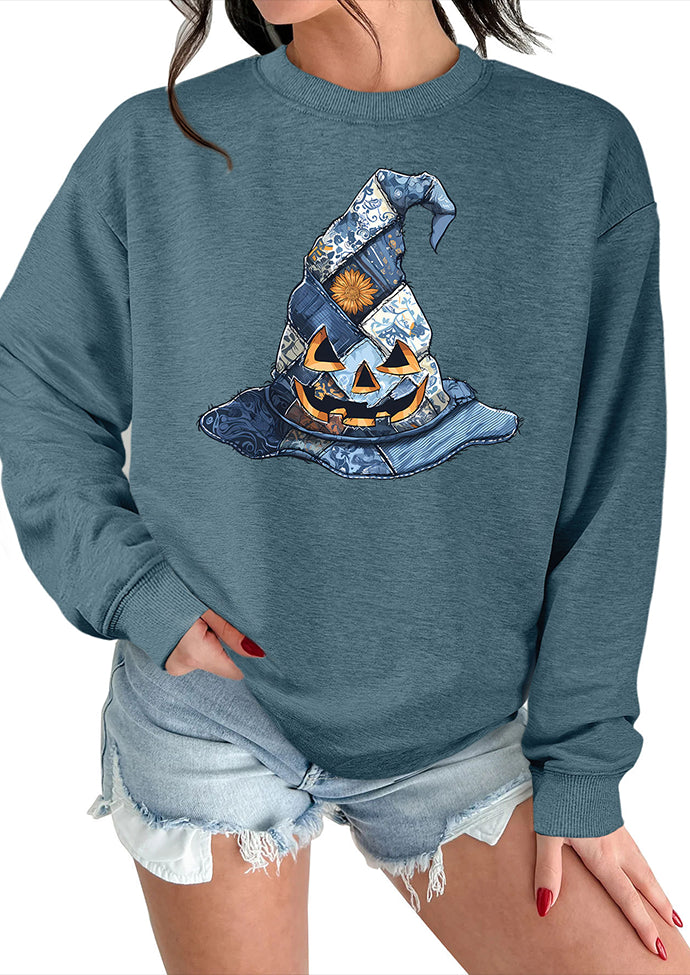 Spooky Hat Crew Neck Casual Sweatshirt