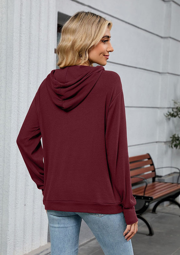 Graphic Tie Detail Hooded Casual Sweatshirt