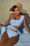 Stripe One-Shoulder Cutout One-Piece Swimsuit - Swimwear from Cindelily