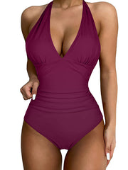 Halter V Neck Vintage One Pice Swimwear