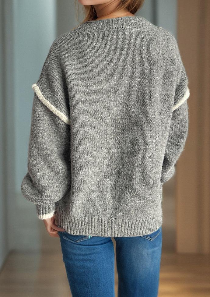 Crew Neck Patchwork Knitted Pullover