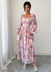 Floral Print Ruffled Long Sleeve Dress