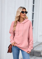 Textured Tie Front Pocket Detail Casual Hoodie